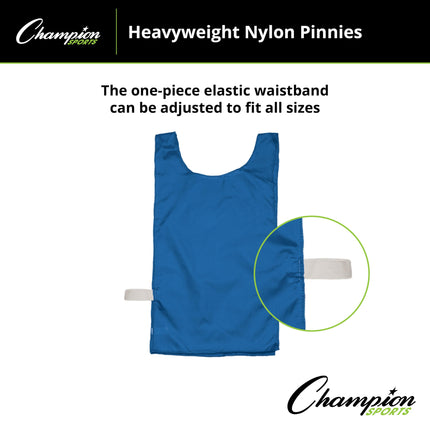 Champion Sport NP1BL Heavyweight Pinnies, Nylon, One Size, Blue, 12 per Pack