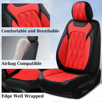 Coverado Car Seat Cover Full Set, Leather Seat Covers for Front and Rear, Waterproof Seat Covers 5 Seats, Luxury Car Seat Protectors Driver Seat Cushions Universal for Most Vehicles, Red