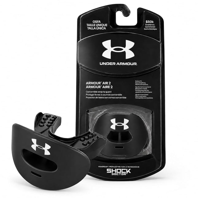 Under Armour Football Mouth Guard with Strap, Full Mouth Protection, Compatible with Braces, Adult and Youth, Black
