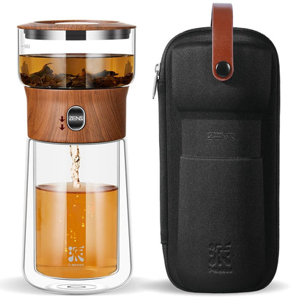 ZENS Glass Infuser Teapot, One Touch Tea Maker for