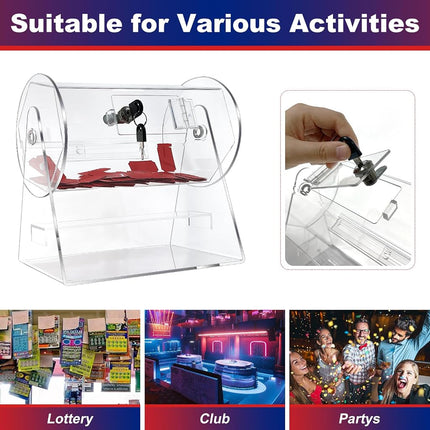 Acrylic Raffle Drum, Clear Raffle Ticket Spinner Cage, Transparent Raffle Ticket Box for Lottery Games, Bingo, Raffle Balls