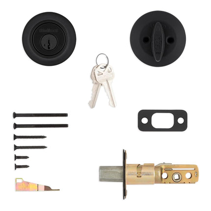 Kwikset 660 Deadbolt Lock, Matte Black Round Exterior Keyed Front Entry Door, Pick Resistant SmartKey Rekey Security, Single Cylinder Dead Bolt