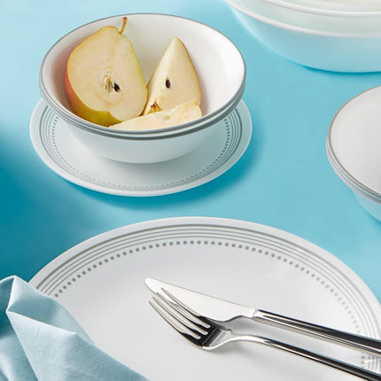 Ensemble de vaisselle Corelle (ensemble de 4 pièces, gris mystique) - Service pour 4 | Comprend 4 assiettes d'appoint | 80 % de verre recyclé | 3 fois plus durable, moitié moins encombrant et plus léger que la céramique traditionnelle
