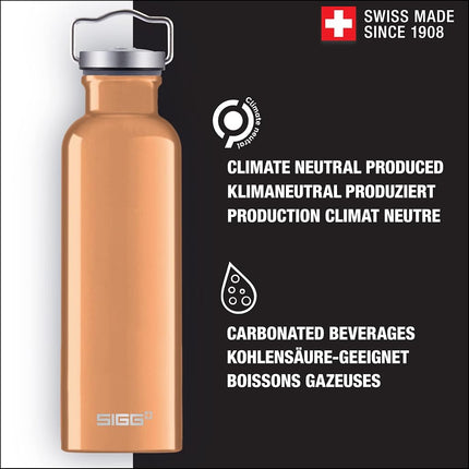 Sigg - Aluminium Water Bottle - Original Copper - Climate Neutral Certified - Suitable For Carbonated Beverages - Leakproof - Lightweight - BPA Free - 0.5 L