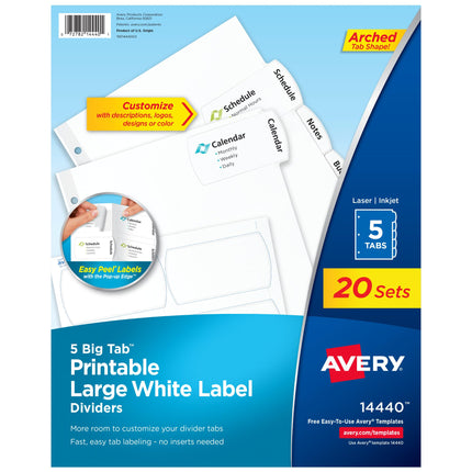 Avery Big Tab Printable Large White Label Dividers