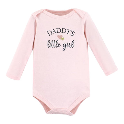 Hudson Baby unisex-baby Bodis de algodón de manga larga, Girl Daddy Pink Navy, 12-18 meses