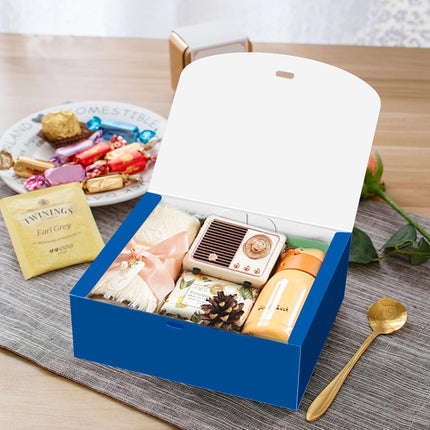 PEKGRIL 15 PCs Gift Boxes with Lids, Blue 10X8X4 Inch Gift Boxes, Bridesmaid Proposal Box with Ribbon, Kraft Paper Boxes for Wedding, Packaging, Present, Birthday, Christmas, Party