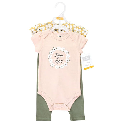 Hudson Baby Unisex Baby Cotton Bodysuit and Pant Set, Sage Floral Wreath, Preemie, Sage Floral Wreath, Preemie