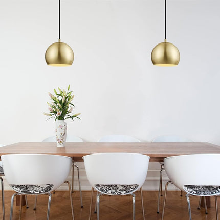 Globe Electric 60617 1-Light Pendant Light, Matte Brass, Black Woven Fabric Hanging Cord, E26 Base Socket, Kitchen Island, Café, Decorative, Ceiling Hanging Light Fixture, Adjustable Height, Modern