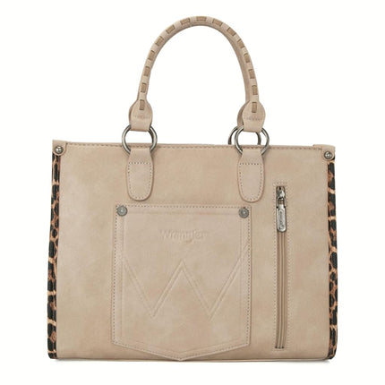 Wrangler Women's Leopard Print Woven Shoulder Purse, Small Indian Khaki With Guitar Strap, One Size