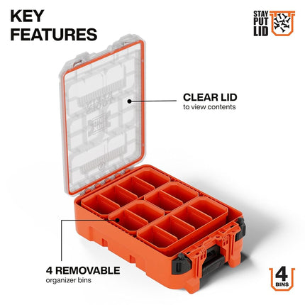 Klein Tools 54500MBX MODbox Tall Compartment Box, Half-Width Tool Organizer, Small Parts Tool Box with 10 Compartments, 4 Removable Bins, Stackable Module