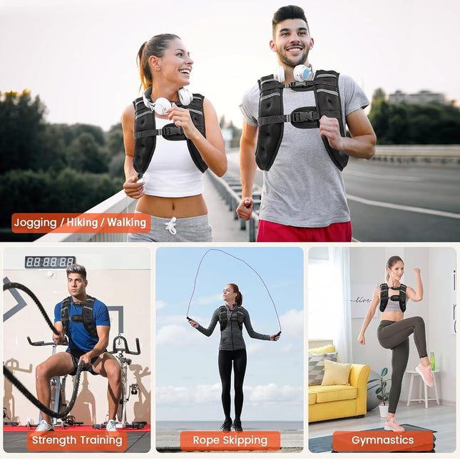 Poudee Weighted Vest, 12 lbs Weight Vest for Men Women, Adjustable Body Weight Vests with Reflective Stripe for Strength Training, Running, Training, Running,