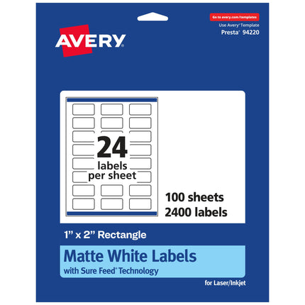 Avery Matte White Rectangle Labels with Sure Feed,