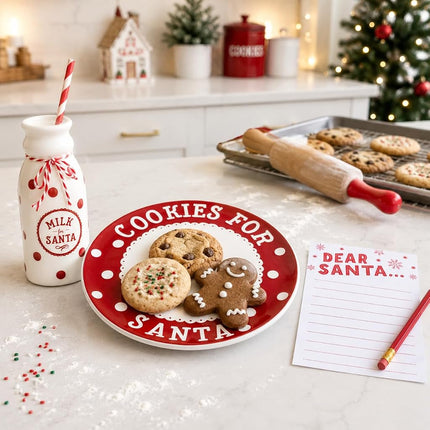 Pearhead Cookies for Santa Plate, Milk Jug and Notepad Set, Holiday Home Decorations, Christmas Eve Family Traditions, Gift Ideas for Kids, 3 Piece Set