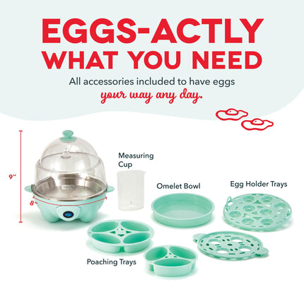 Dash Deluxe Rapid Egg Cooker for Hard Boiled, Poached, Scrambled Eggs, Omelets, Steamed Vegetables, Dumplings & More, 12 Capacity, with Auto Shut Off Feature - Aqua