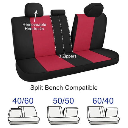 CAROMOP Waterproof Car Seat Cover Full Seats, Neoprene Split Bench Seat Covers for Cars, Universal Fit for Most Car Interior Covers-Sedan Truck SUV(Black/Red)