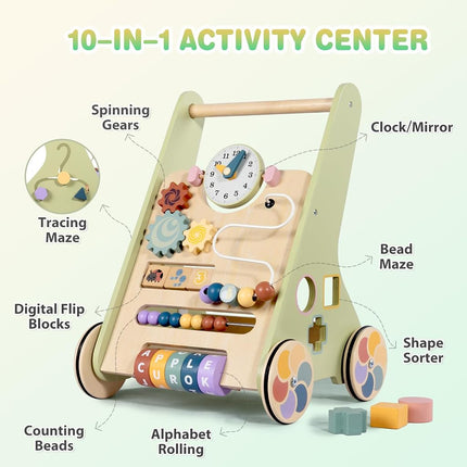 LOL-FUN Wooden Baby Walker for Toddlers 12 Months Push Along Toys