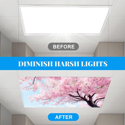 2 Pack Fluorescent Light Covers- 4 x 2 Feet Magnetic Ceiling Light Cover Room Supplies (Cherry Blossoms)