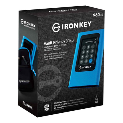 Kingston IronKey Vault Privacy 80 - SSD externo - Certificado FIPS 197 y cifrado XTS-AES de 256 bits - Hasta 250 MB/s de lectura, 250 MB/s de escritura - IKVP80ES/960G