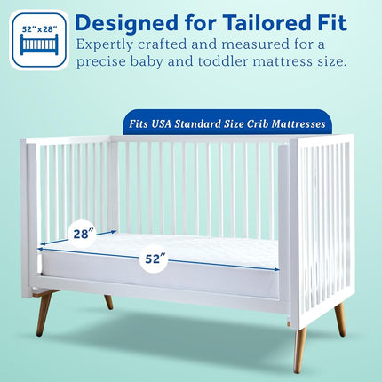 Sealy Baby Cool Comfort Cooling Breathable Waterproof Crib Mattress Protector Pad, Toddler Bed Cover, Infant and Newborn Durable Comfortable Topper, Machine Washable and Dryer Friendly, 52x28”- White