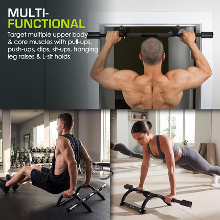 ProsourceFit Multi-Grip Lite Pull Up/Chin Up Bar, Heavy Duty Doorway Upper Body Workout Bar for Home Gyms 24”-32”
