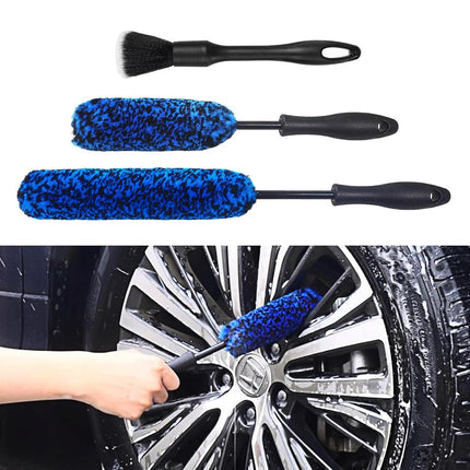 NIKCOSMK 3PCS Wheel Brush Kit for Cleaning Wheel and Tire, Wheel and Rim Brush, Car Detailing Brushes, Bendable & Durable Car Wheel Rim Cleaner Brush Set,Car Detailing Cleaning Brush Supplies Kit