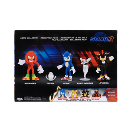 Sonic 3 Movie Action Figure Multi-Pack 2.5" / 6.35cm by JAKKS Pacific, Includes Sonic, Shadow, and Knuckles Figurines - Plus Buzz Bomber and Drone Accessories, Articulated Highly Detailed Figurines