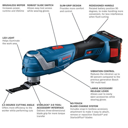 BOSCH GOP18V-34B12 18V Brushless StarlockPlus® Oscillating Multi-Tool Kit with (1) 2 Ah Standard Power Battery