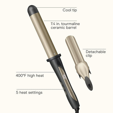 INFINITIPRO BY CONAIR Rizador de 1 1/4 pulgadas, incluye un clip desmontable que convierte el rizador en tenacilla para crear rizos sueltos. El rizador sin clip crea ondas impecables, para usar en cabello mediano y largo.