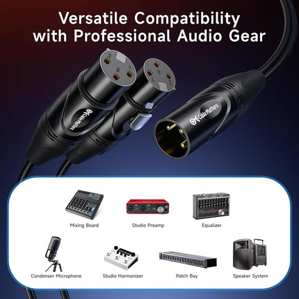 Cable Matters Balanced XLR Splitter Cable - 1.5ft / 0.5m, Male to 2 Female XLR Y Cable, Microphone Splitter 1 Male to 2 Female