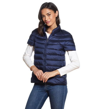 Doudoune matelassée sans manches pour femme Martha Stewart, Veste légère à manches courtes avec poches, Manteau d'hiver chaud, Bleu marine, Très grand