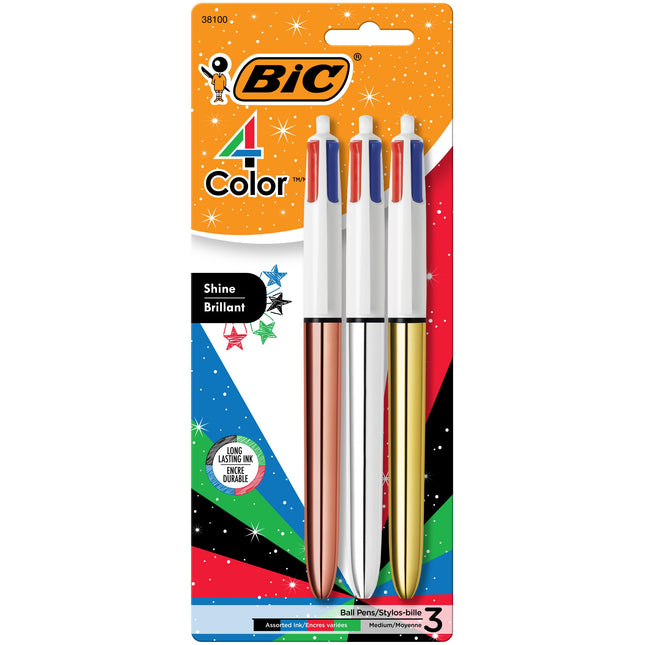 BIC 4-Color Shine Retractable Ball Pens, Versatile