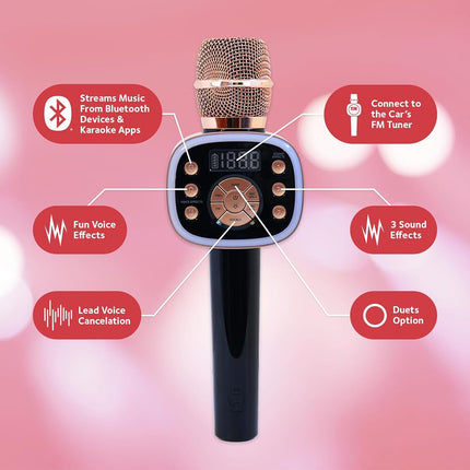 Carpool Karaoke Machine for Kids & Adults, Carpool Karaoke The Mic 2.0 - Wireless & Bluetooth Karaoke Microphone with Voice Changing Sound Effects as White Elephant Gift - Rose Gold
