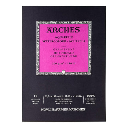 ARCHES Aquarelle 100% Satin 300 g Glued Pad A3 12 
