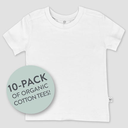 HonestBaby Baby 5-Pack Short Sleeve T-Shirts 100% Organic Cotton, Toddler, Little Kid, Boy, Girl, Unisex Set, Bright White, 6-9 Months (Pack of 5)