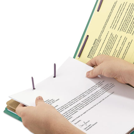 Dossier de classement en carton pressé 100 % recyclé Smead à onglet latéral avec attaches SafeSHIELD, 2 intercalaires, extension de 5 cm, format légal, vert, 10 par boîte (29785)