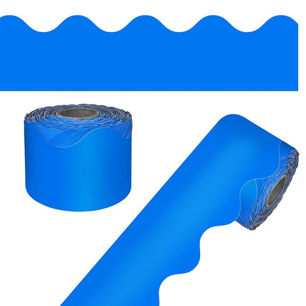 Carson Dellosa 65Ft of Blue Bulletin Board Borders, 1 Roll of Scalloped Trim for Rolling Whiteboard, Cork and Posterboard, Patriotic Decorations, Party, and Classroom Decor