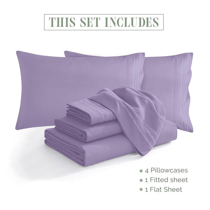 Elegant Comfort 6 Piece Bed Sheets Set Ultra Soft 1500 Thread Count Extra Deep Pocket 18-24 Inch Bed Sheets with Smart Storage Pockets, Wrinkle Resistant, King, Lavender