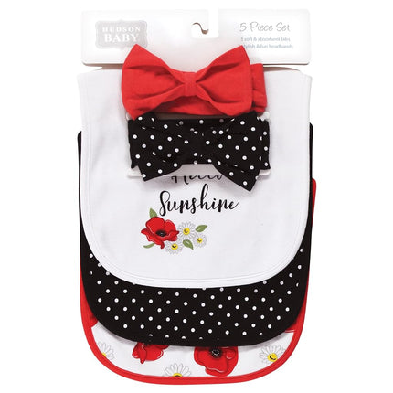 Lot bavoir et bandeau ou bonnet en coton unisexe Hudson Baby, Poppy Daisy, taille unique