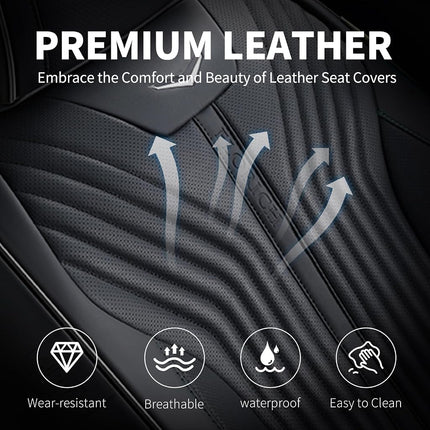 FLORICH Fundas de Asiento de Cuero para Coche Juego Completo Protector de Asiento Impermeable Funda de Asiento de Coche de Cobertura Completa Cojín de Asiento de Coche Ajuste Universal para la Mayoría de Coches Camiones SUV, Negro