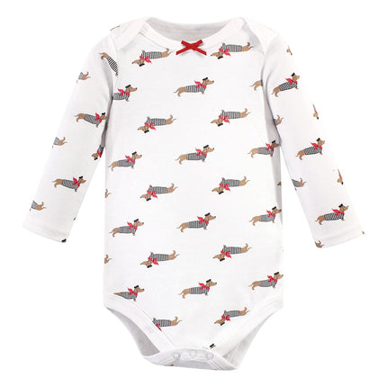 Hudson Baby unisex-baby Cotton Long-sleeve Bodysuits, Bonjour Dachshund, 3-6 Months