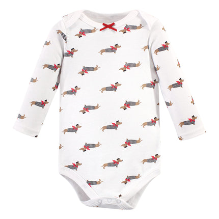 Hudson Baby unisex-baby Cotton Long-sleeve Bodysuits, Bonjour Dachshund, 3-6 Months