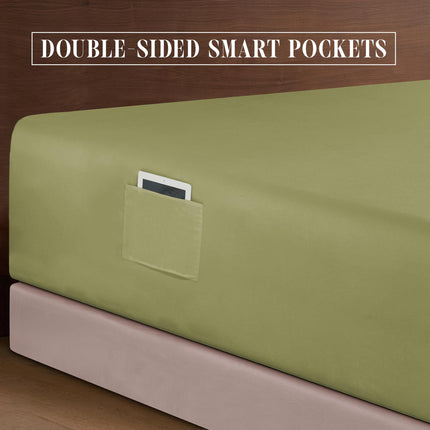 Elegant Comfort Luxurious 1500 Premium Hotel Quality Microfiber 4-Piece Sheet Set, 18-24 Inches Deep - Extra Deep Pocket Sheets - Ultra Soft 4PC Deep Pocket Sheets, King, Sage/Green