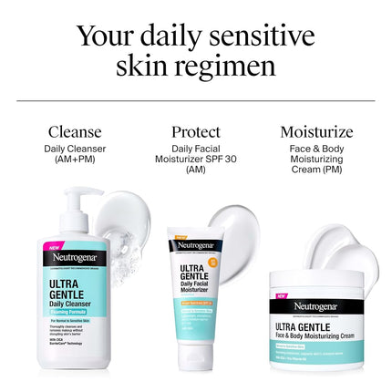 Neutrogena Ultra Gentle Daily Facial Cleansing for Sensitive Skin, Oil-Free, Soap-Free, Hypoallergenic and Non-Comedogenic Foaming Face Wash for Removing Dirt, Makeup and Impurities, 450 ml