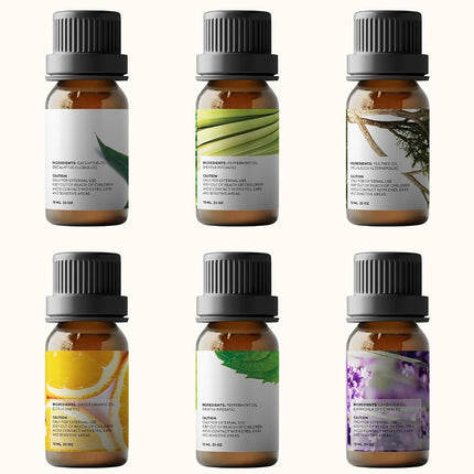 PURE AROMA Essential Oils by 100% Pure Therapeutic Grade Oils kit- Top 6 Aromatherapy Oils Gift Set-6 Pack, 10ML(Eucalyptus, Lavender, Lemon Grass, Orange, Peppermint, Tea Tree)