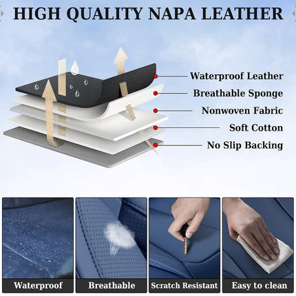 Coverado Seat Covers, Car Seat Covers Front Seats, Car Seat Cover, Car Seat Protector Waterproof, Car Seat Cushion Nappa Leather, Blue Seat Covers Carseat Cover Universal Fit for Most Cars