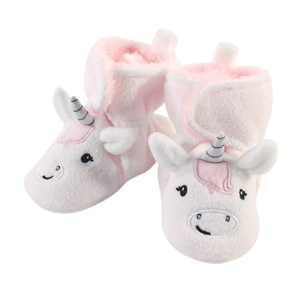 Hudson Baby Unisex-Child Cozy Fleece Booties Slipper Sock, Silver White Unicorn, 2 Toddler