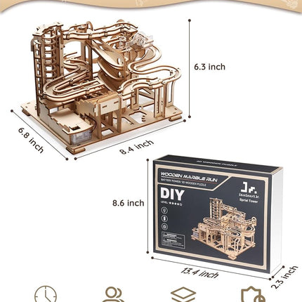 SainSmart Jr. 3D Wooden Puzzles for Adults, 225 PCS Marble Run Wood to Build, Electric Driven Mechanical Model Building Kit, DIY Gift for Aged 14+, Roller Coaster