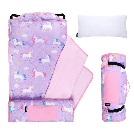 Tapis de sieste matelassé Wildkin pour enfants – Microfibre douce avec oreiller et sangles élastiques pour l'école et les voyages - Licorne