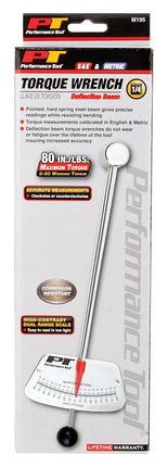 PERFORMANCE TOOL M195 1/4-Inch Drive Torque Beam Wrench - 0-80 inch/lbs | Ball Handle | Accurate Torque Measurement